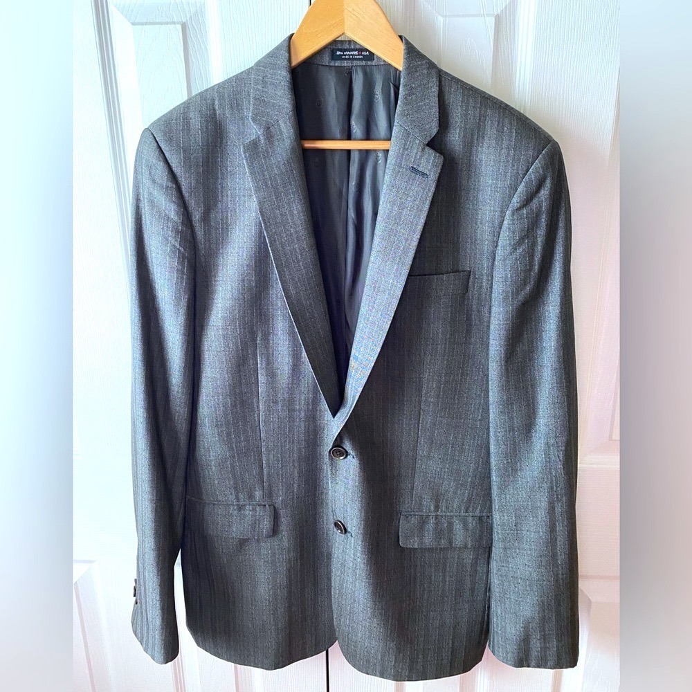 John Varvatos USA Gray Heather Herringbone/Rust Dot 100% Wool‎ Blazer SZ 42L